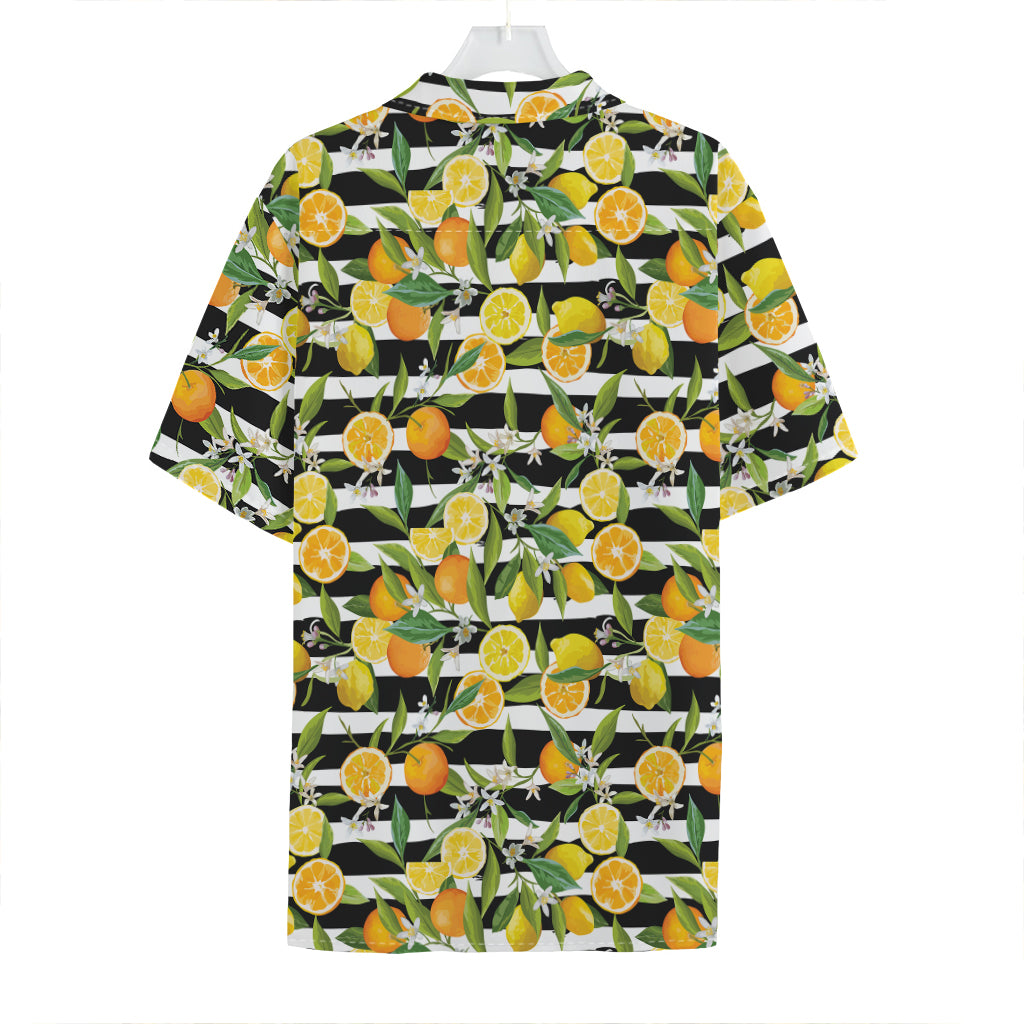 Orange And Lemon Striped Pattern Print Hawaiian Shirt