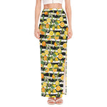 Orange And Lemon Striped Pattern Print High Slit Maxi Skirt