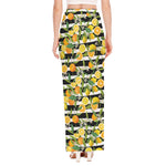 Orange And Lemon Striped Pattern Print High Slit Maxi Skirt