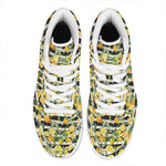 Orange And Lemon Striped Pattern Print High Top Leather Sneakers