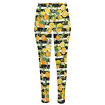 Orange And Lemon Striped Pattern Print High-Waisted Pocket Leggings