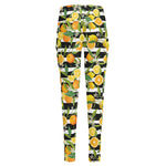 Orange And Lemon Striped Pattern Print High-Waisted Pocket Leggings