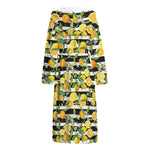 Orange And Lemon Striped Pattern Print Hooded Bathrobe
