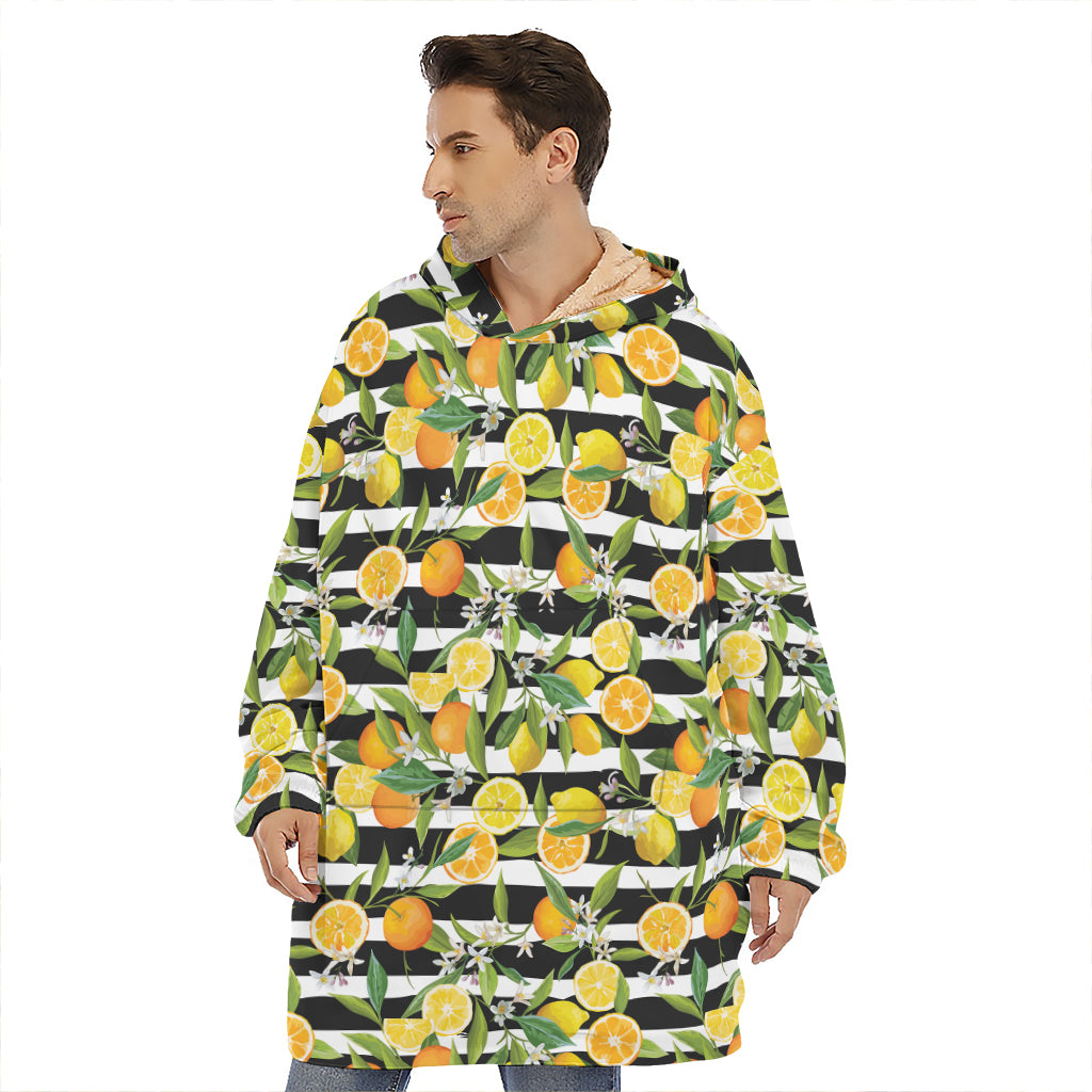 Orange And Lemon Striped Pattern Print Hoodie Blanket
