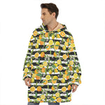 Orange And Lemon Striped Pattern Print Hoodie Blanket