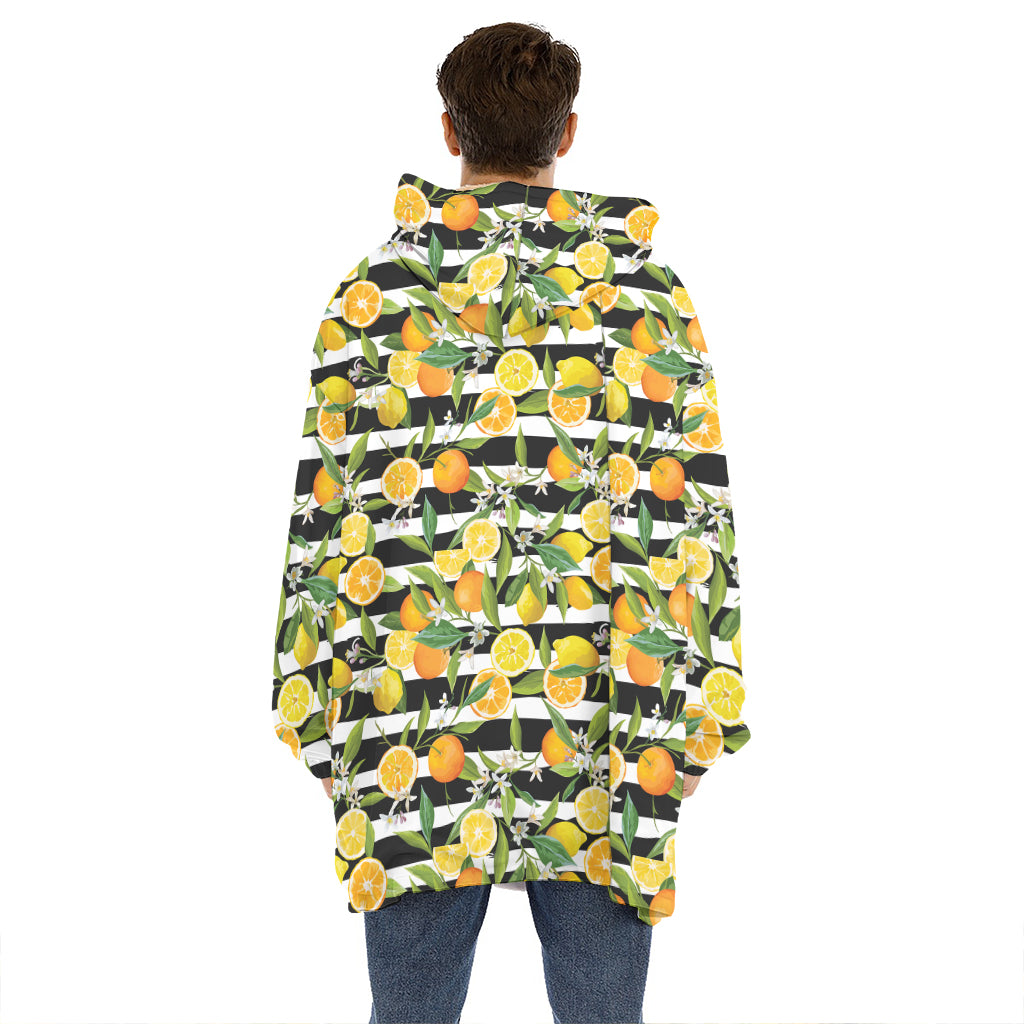 Orange And Lemon Striped Pattern Print Hoodie Blanket
