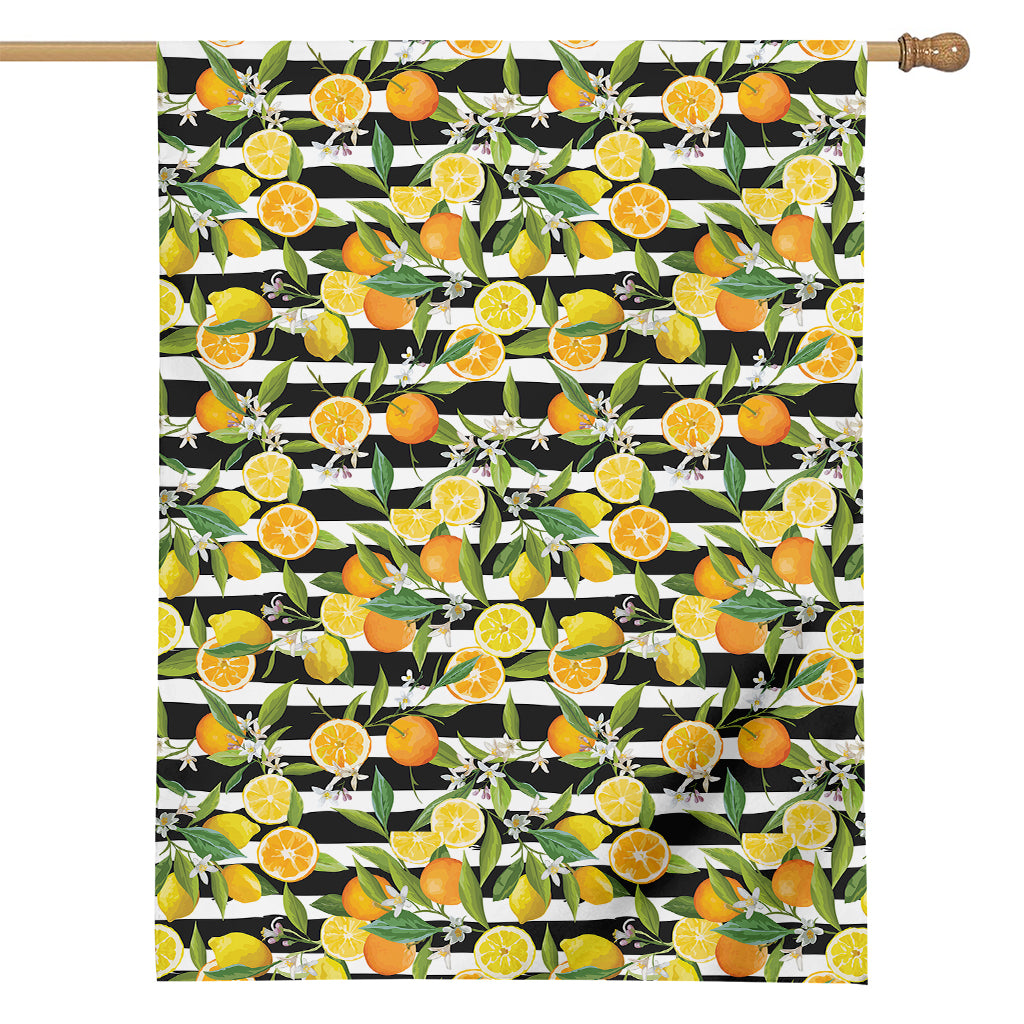Orange And Lemon Striped Pattern Print House Flag