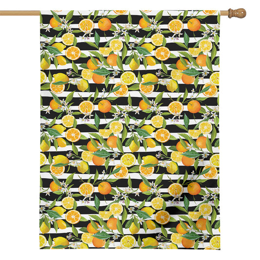 Orange And Lemon Striped Pattern Print House Flag