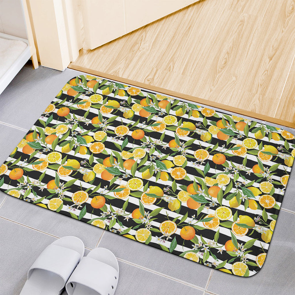 Orange And Lemon Striped Pattern Print Indoor Door Mat