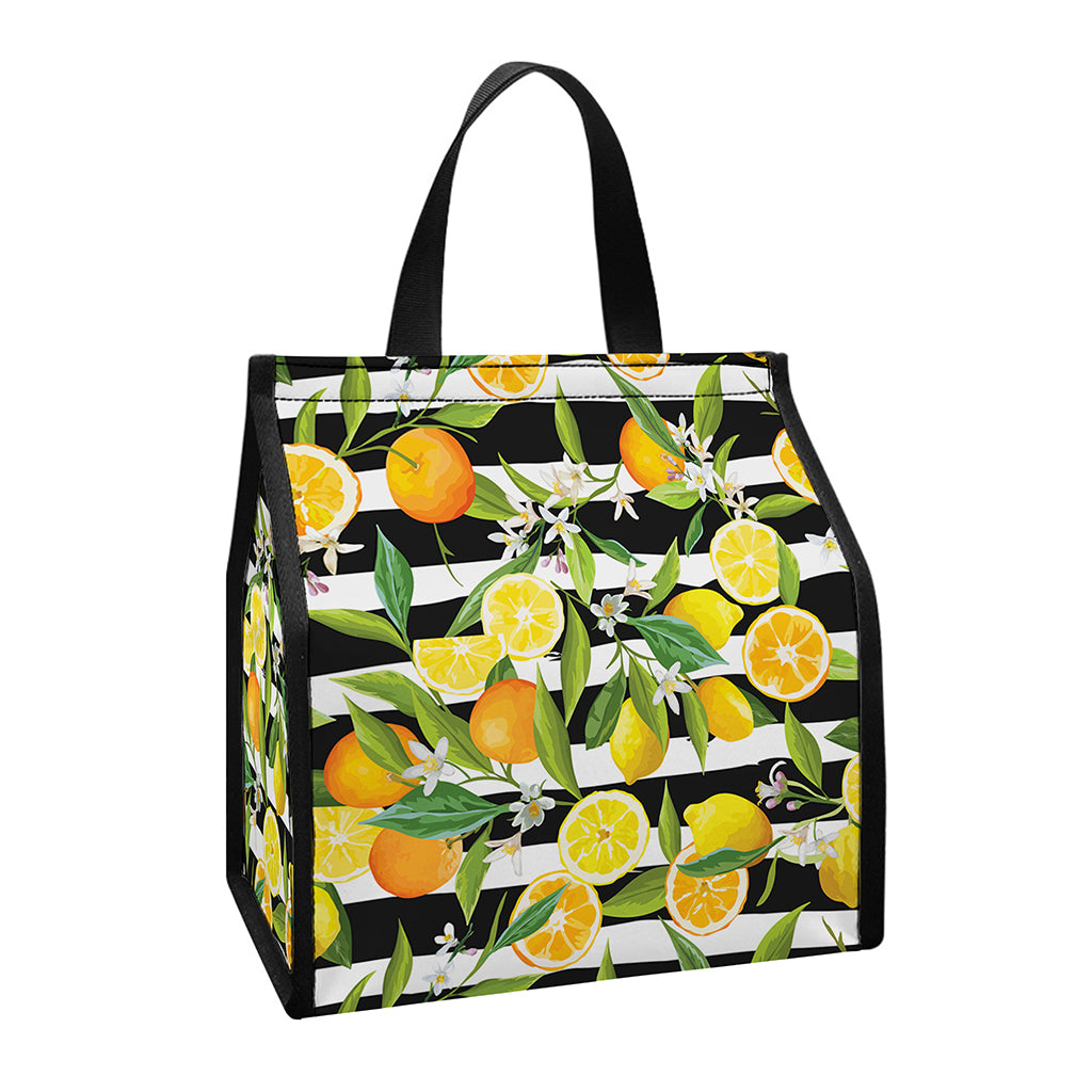 Orange And Lemon Striped Pattern Print Insulated Lunch Tote