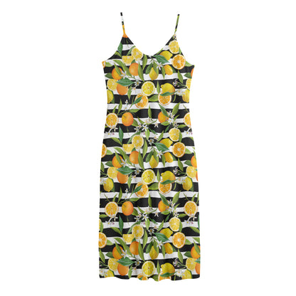 Orange And Lemon Striped Pattern Print Jersey Midi Cami Dress