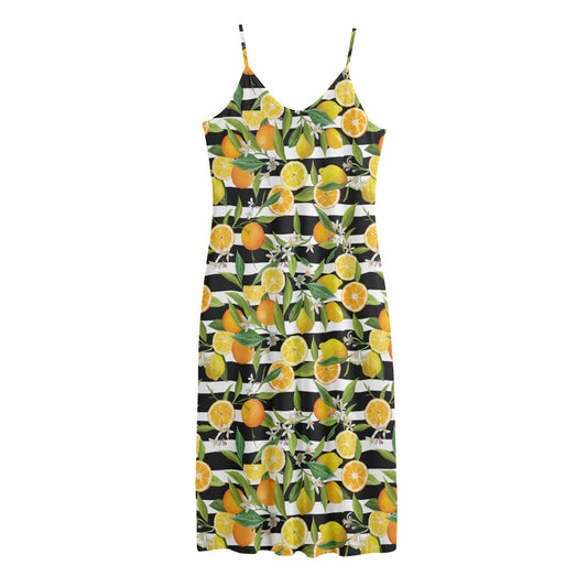 Orange And Lemon Striped Pattern Print Jersey Midi Cami Dress