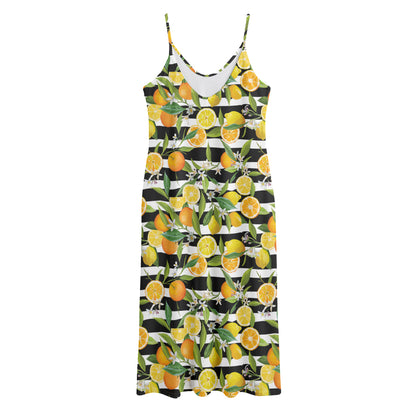 Orange And Lemon Striped Pattern Print Jersey Midi Cami Dress
