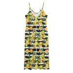 Orange And Lemon Striped Pattern Print Jersey Midi Cami Dress