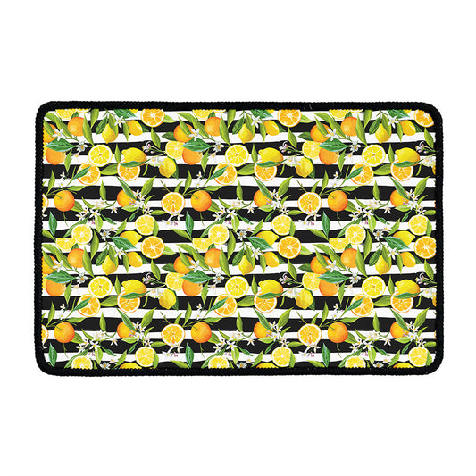 Orange And Lemon Striped Pattern Print Kitchen Mat