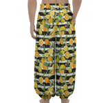 Orange And Lemon Striped Pattern Print Lantern Pants