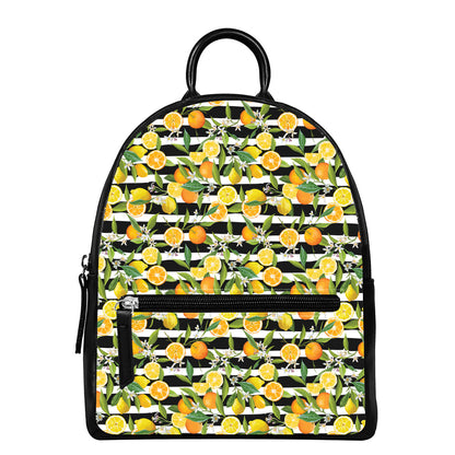 Orange And Lemon Striped Pattern Print Leather Backpack
