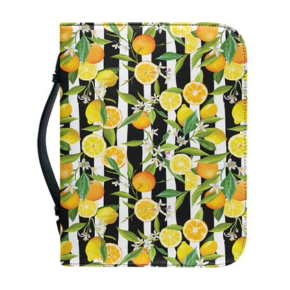Orange And Lemon Striped Pattern Print Leather Bible Cover