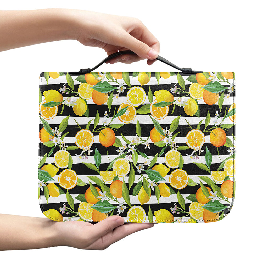 Orange And Lemon Striped Pattern Print Leather Bible Cover