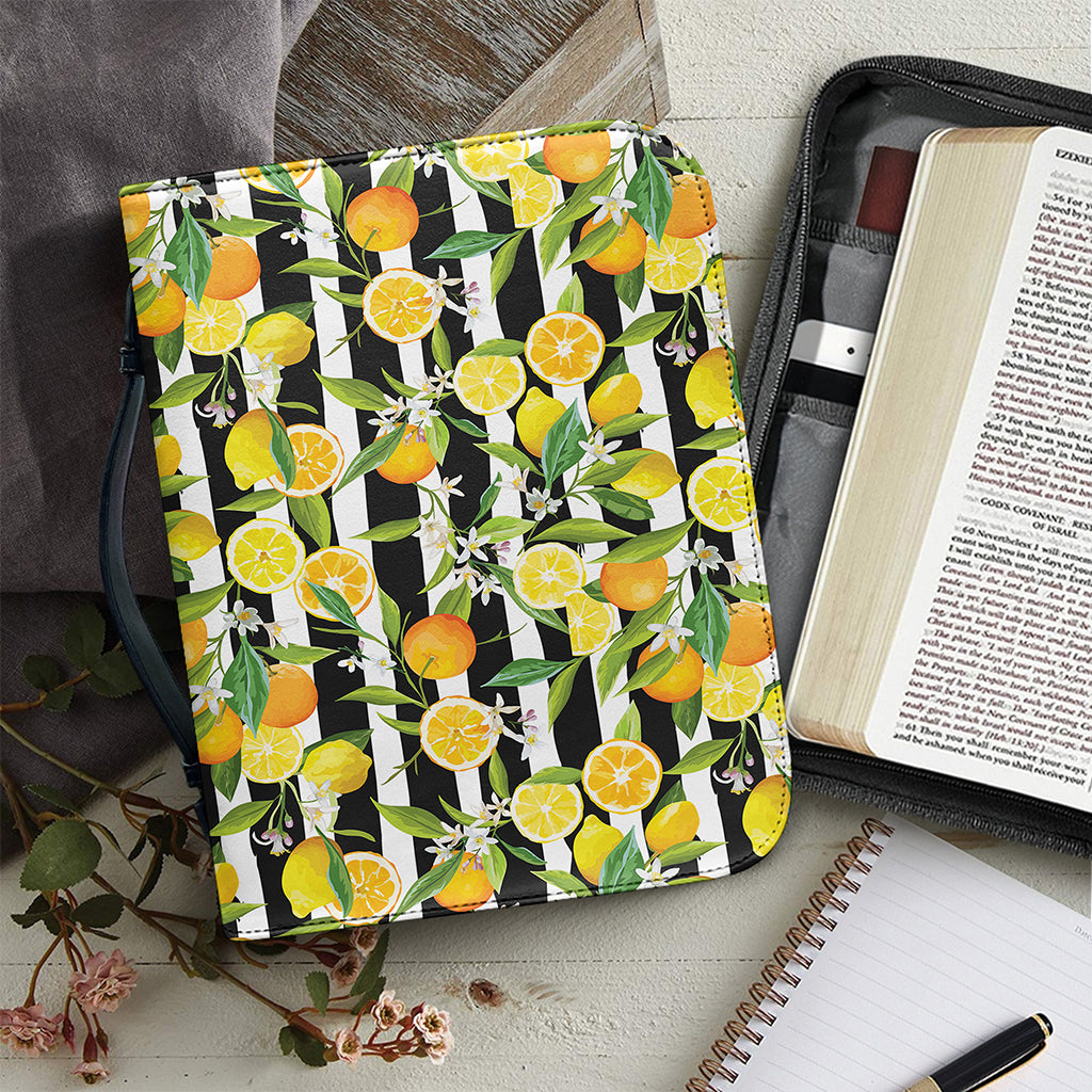 Orange And Lemon Striped Pattern Print Leather Bible Cover