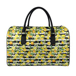 Orange And Lemon Striped Pattern Print Leather Duffle Bag