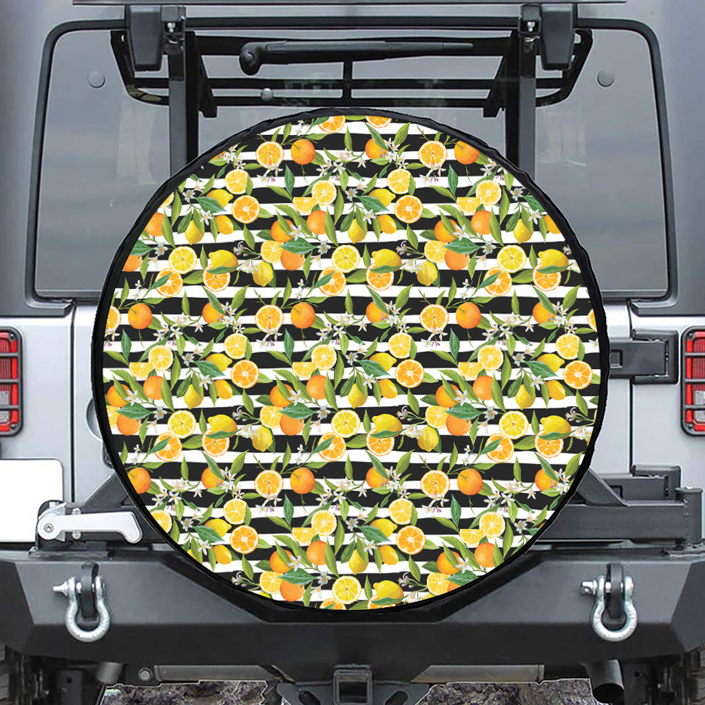 Orange And Lemon Striped Pattern Print Leather Spare Tire Cover
