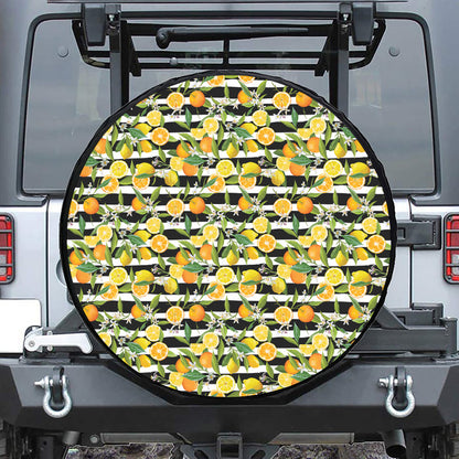 Orange And Lemon Striped Pattern Print Leather Spare Tire Cover