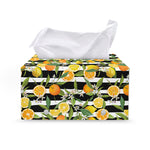Orange And Lemon Striped Pattern Print Leather Tissue Box Cover