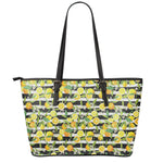 Orange And Lemon Striped Pattern Print Leather Tote Bag