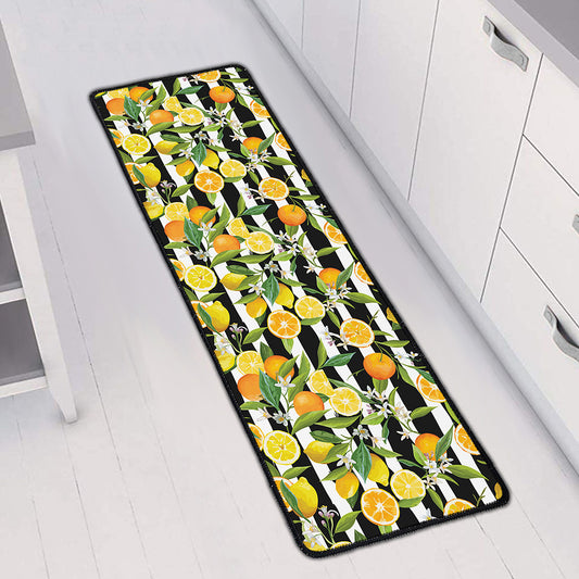 Orange And Lemon Striped Pattern Print Long Kitchen Mat