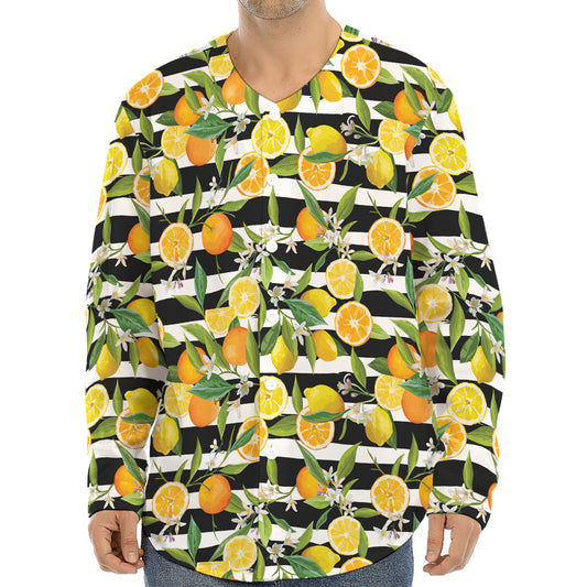 Orange And Lemon Striped Pattern Print Long Sleeve Baseball Jersey
