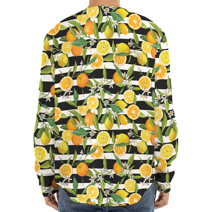 Orange And Lemon Striped Pattern Print Long Sleeve Baseball Jersey