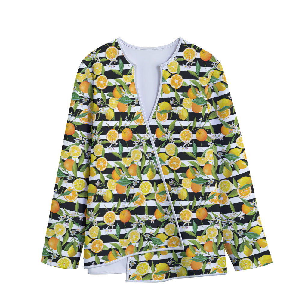 Orange And Lemon Striped Pattern Print Long Sleeve Short Coat