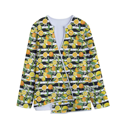 Orange And Lemon Striped Pattern Print Long Sleeve Short Coat