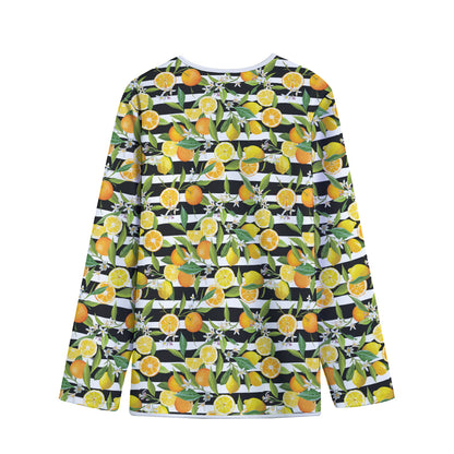Orange And Lemon Striped Pattern Print Long Sleeve Short Coat