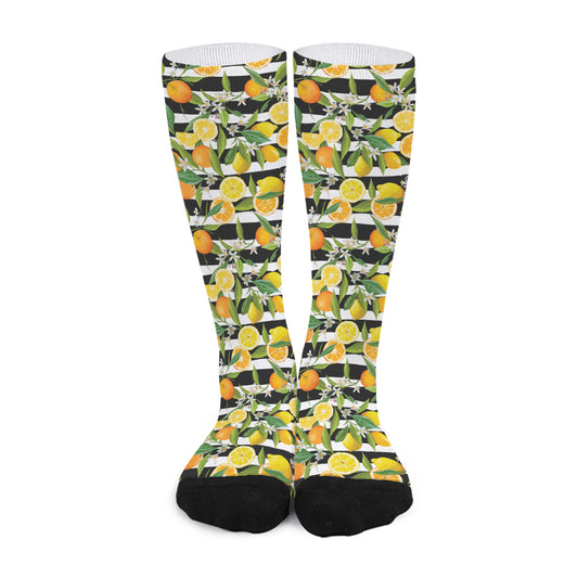 Orange And Lemon Striped Pattern Print Long Socks