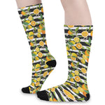 Orange And Lemon Striped Pattern Print Long Socks
