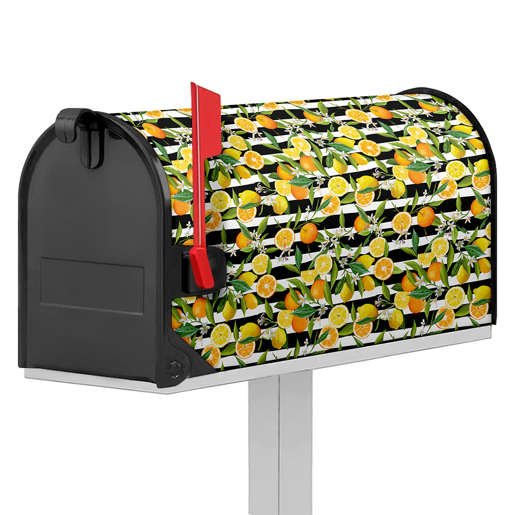 Orange And Lemon Striped Pattern Print Mailbox Cover
