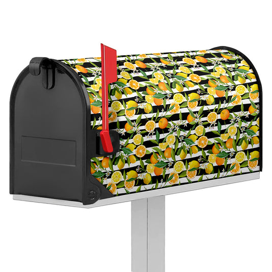 Orange And Lemon Striped Pattern Print Mailbox Cover