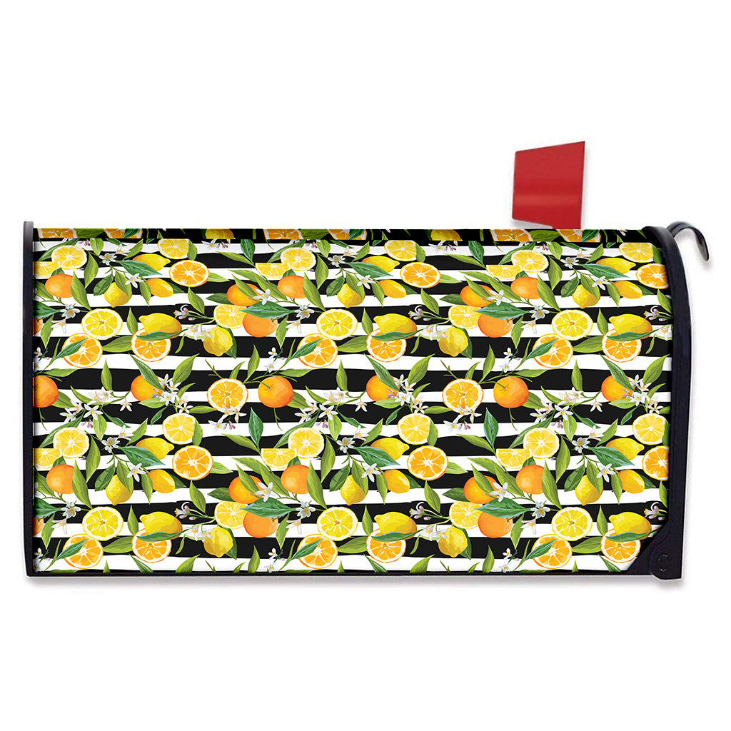 Orange And Lemon Striped Pattern Print Mailbox Cover