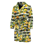 Orange And Lemon Striped Pattern Print Men's Bathrobe