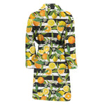 Orange And Lemon Striped Pattern Print Men's Bathrobe