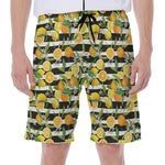 Orange And Lemon Striped Pattern Print Men's Beach Shorts