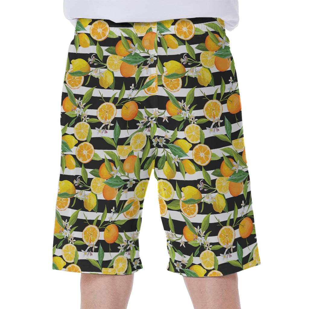 Orange And Lemon Striped Pattern Print Men's Beach Shorts