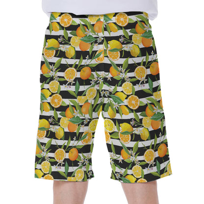 Orange And Lemon Striped Pattern Print Men's Beach Shorts