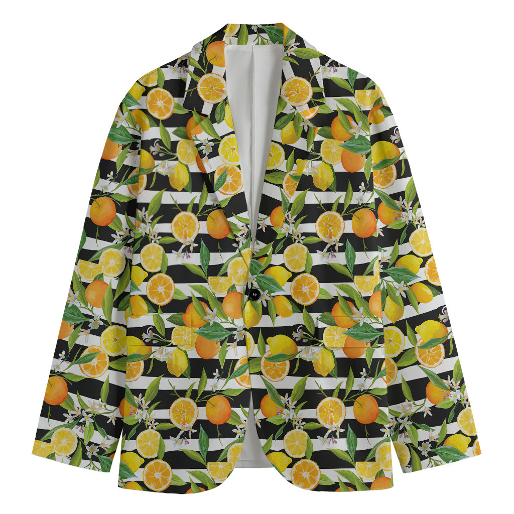 Orange And Lemon Striped Pattern Print Men's Blazer