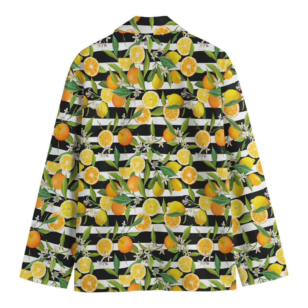 Orange And Lemon Striped Pattern Print Men's Blazer