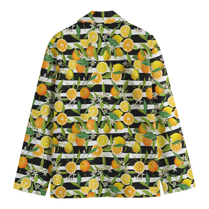 Orange And Lemon Striped Pattern Print Men's Blazer