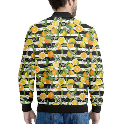 Orange And Lemon Striped Pattern Print Men's Bomber Jacket