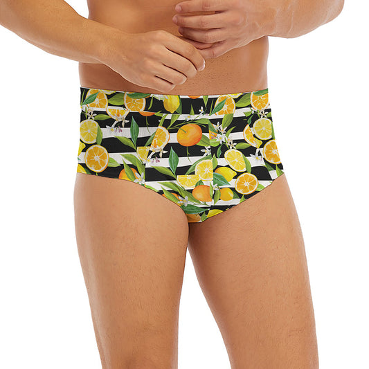 Orange And Lemon Striped Pattern Print Men's Briefs